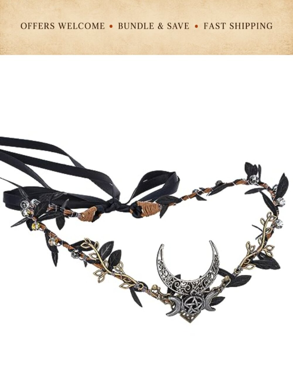 V-Shaped Elf Crown Woodland Fairy Circlet for Women Halloween Cosplay